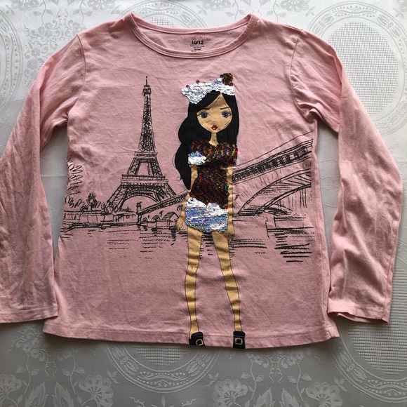 Sweet Kiss Pink Long Sleeves T-Shirt A Girl In Paris Girls Size 10/12 Top Casual - Picture 8 of 14